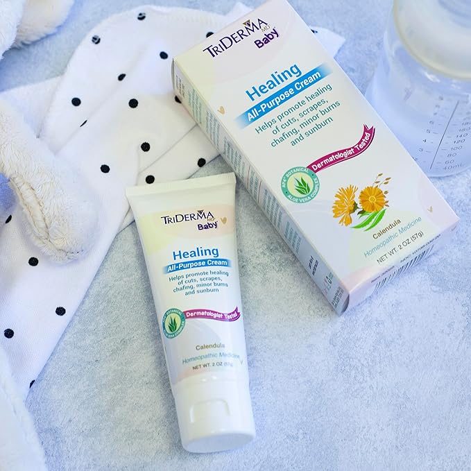 TriDerma Baby All Purpose Healing Cream, FSA Eligible for Chafing, Scrapes, Rashes, Dry Skin, Works like a Non-Greasy Healing Ointment with Calendula and AP4 Aloe Vera, 2 oz