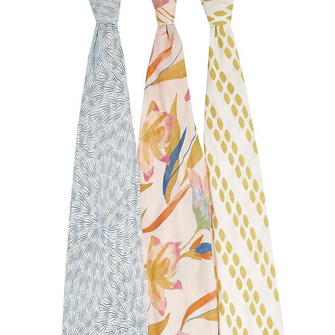 aden + anais Silky Soft Swaddle Blanket | 100% Bamboo Viscose Muslin Blankets for Girls & Boys | Baby Receiving Swaddles | Ideal Newborn & Infant Swaddling Set | 3 Pack, Marine Gardens