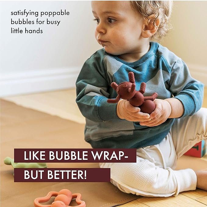 Doddle & Co. The Chew Teether with Poppable Bubbles | Toddler Teething Fidget Toy for Baby | Enhaces Oral Fit & Easy to Hold & Grab | Helps in Development for New Born Babies | Pack of 2 | Ant + Rain