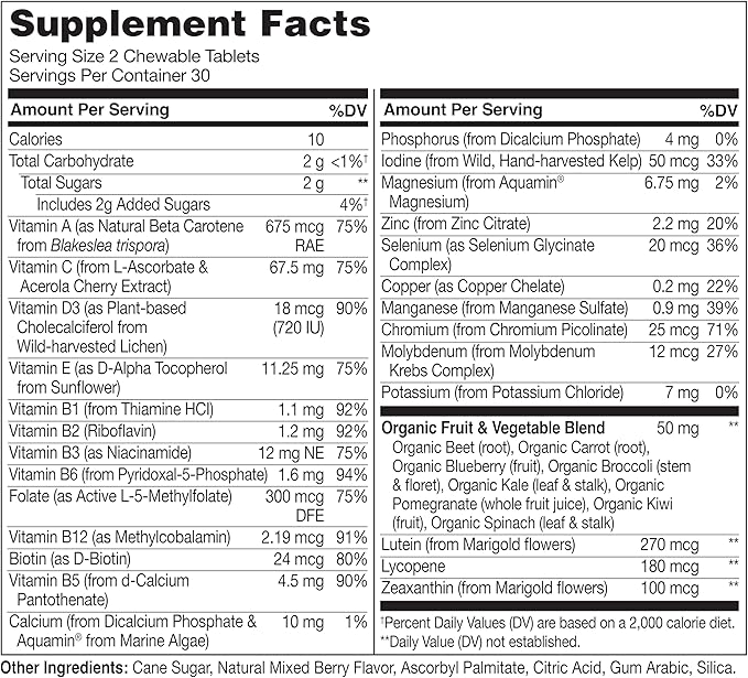 NATURELO Chewable Vitamin for Kids Multivitamin with Whole Food Organic Fruit Blend - 60 Tablets for Children (Pack of 2)