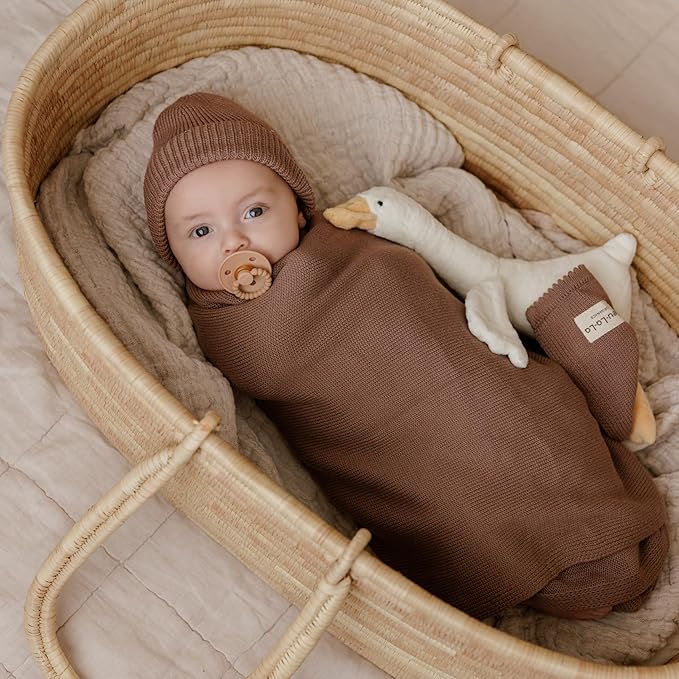 Baby Gift Set - Organic Cotton Newborn Blanket Essentials, Thoughtful Baby Shower & New Baby Gift for Boys & Girls (Luxe - Milk Chocolate)