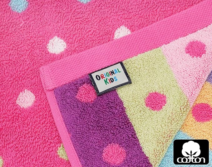 ORIGINAL KIDS 6 Piece Towel Set - Bath Time Sugar & Spice - 2 Towels, 2 Hand Towels, 2 Washcloths - 100% Cotton Jacquard Soft Absorbent Pool Beach Towel Gift - Pink Multicolor