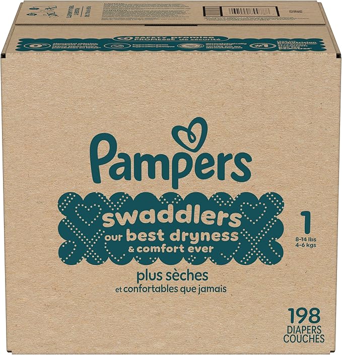 Pampers Swaddlers Diapers, Size 1 (8-14 lbs), 198 Count, Absorbent, Keeps Baby Dry and Comfortable, Skin Safe Disposable Baby Diaper (Packaging May Vary)