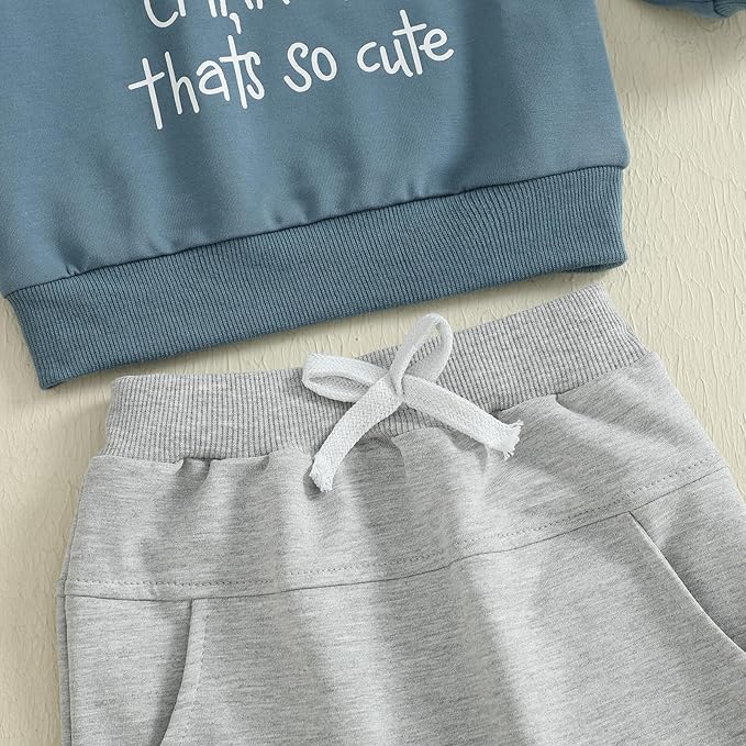 wdehow Toddler Baby Boy 2Pcs Outfits Letters Print Pullover Tops + Drawstring Pants Set Fall Winter Clothes