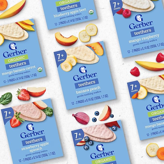Gerber Snacks for Baby Teethers, Gentle Teething Wafers, Banana Peach, 1.7 Ounce, 12 Count Box (Pack of 6)