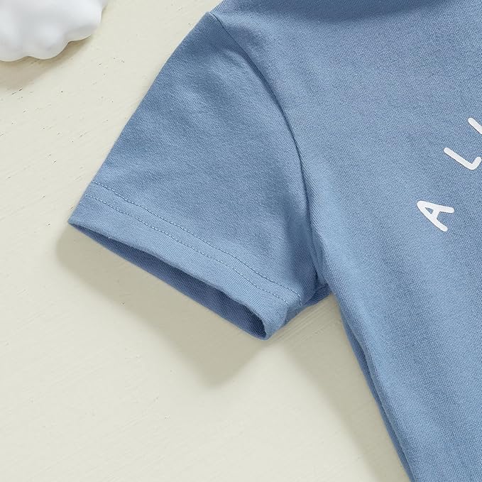 fhutpw Toddler Baby Boy Summer Clothes Tractor Letter Short Sleeve T-Shirt Tops Pockets Casual Shorts Set Infant Outfits