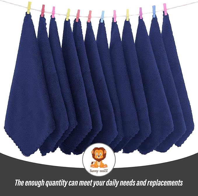 Sunny zzzZZ Ultra Soft 24 Pack Baby Washcloths - 10x10 Inches - Coral Fleece Extra Absorbent Wash Clothes for Babies, Infants and Toddlers - Sensitive Skin and Newborn - Ideal Baby - Navy Blue
