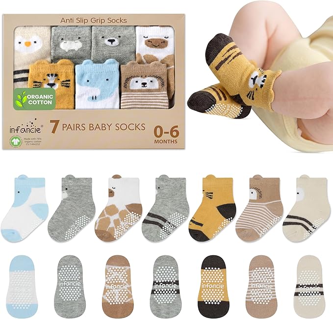 Organic Cotton Baby Socks 0-6 Months Soft for Infants Breathable, Newborn Socks Girls boys Animal Design