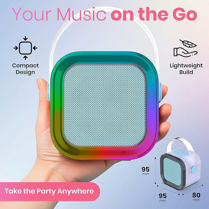 Mini Karaoke Machine for Adults Kids Teen with 2 Wireless Microphones, Birthday Gift Girls 8-12, Toys for Ages 5-7, Small Portable Bluetooth Speaker, Mini Microphone, Teens Car Singing Mic