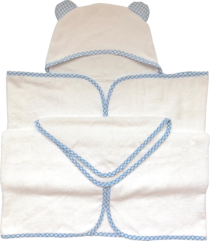 Channing & Yates Premium Organic Hooded Baby Towel and Washcloth Set - Softest Towel with Hood for Newborn - Boy Gift for Baby Shower (Blue)