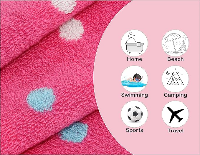 ORIGINAL KIDS 6 Piece Towel Set - Bath Time Sugar & Spice - 2 Towels, 2 Hand Towels, 2 Washcloths - 100% Cotton Jacquard Soft Absorbent Pool Beach Towel Gift - Pink Multicolor