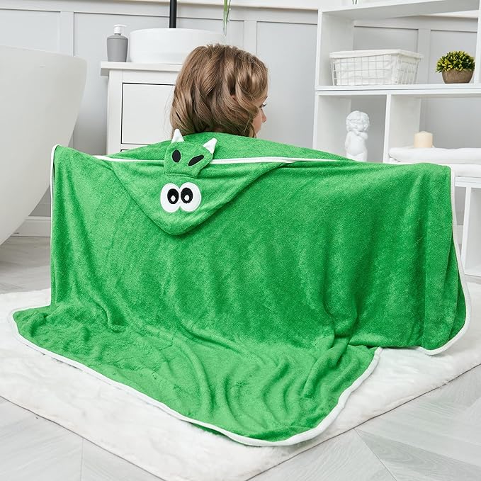 HIPHOP PANDA Hooded Towel - Rayon Made from Bamboo, Bath Towel with Bear Ears for Newborn, Babie, Toddler, Infant - Absorbent Large Baby Towel - Dinosaur, 30 x 40 Inch