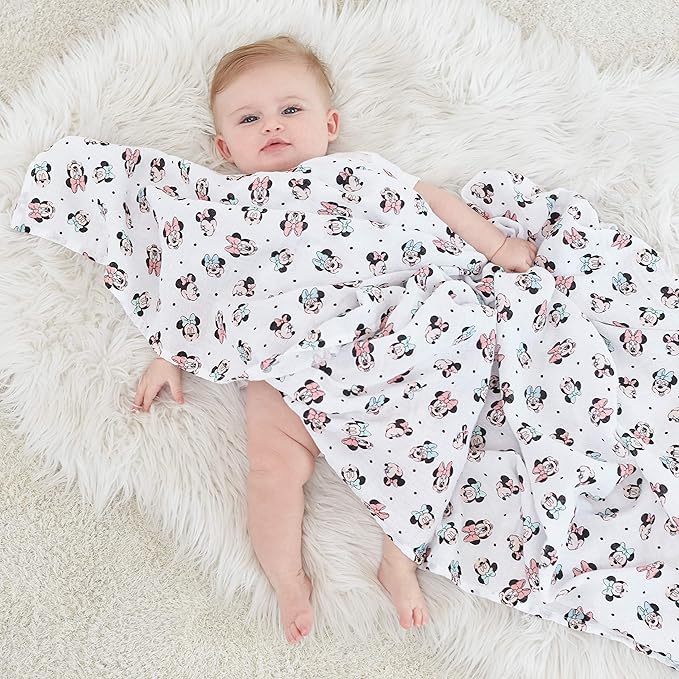 aden + anais Aden Swaddle Blanket, Muslin Blankets for Girls & Boys, Baby Receiving Swaddles, Ideal Newborn Gifts, Unisex Infant Shower Items, Wearable Swaddling Set, 4 Pk, Minnie Mouse Rainbows
