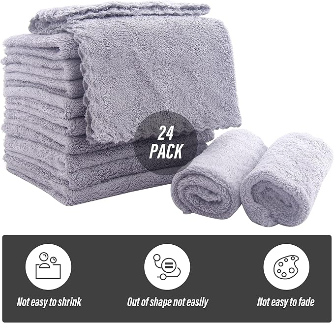 Sunny zzzZZ Ultra Soft 24 Pack Baby Washcloths - 10x10 Inches - Coral Fleece Extra Absorbent Wash Clothes for Babies, Infants and Toddlers - Sensitive Skin and Newborn - Ideal Baby