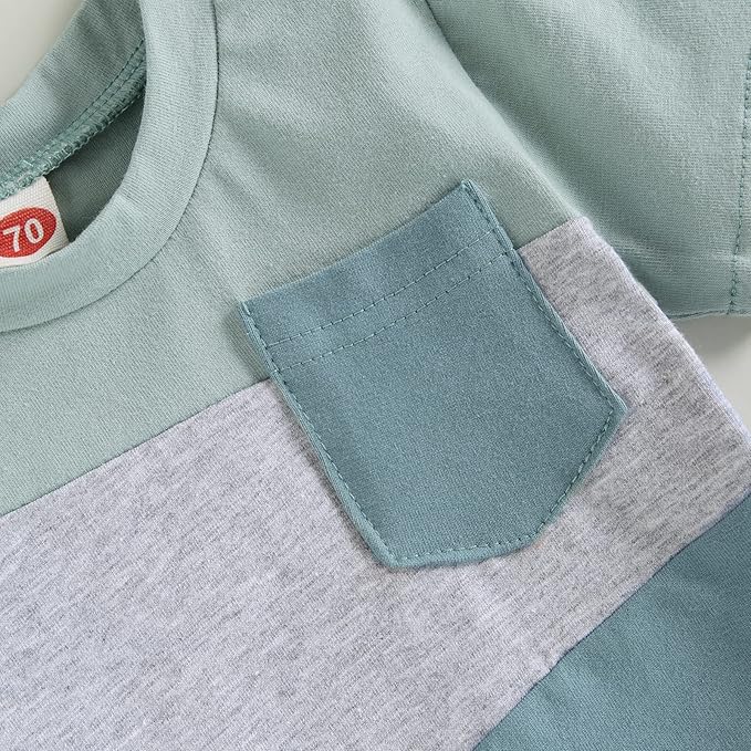 fhutpw Baby Toddler Boy Clothes Summer Outfits 6 12 18 24 Months Patchwork Short Sleeve T Shirt & Shorts Sets with Pockets