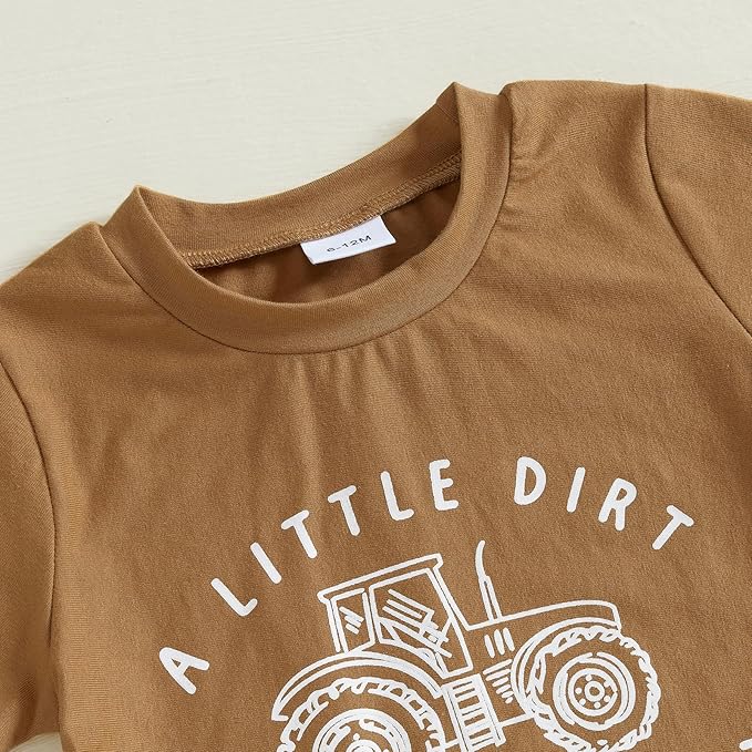 fhutpw Toddler Baby Boy Summer Clothes Tractor Letter Short Sleeve T-Shirt Tops Pockets Casual Shorts Set Infant Outfits