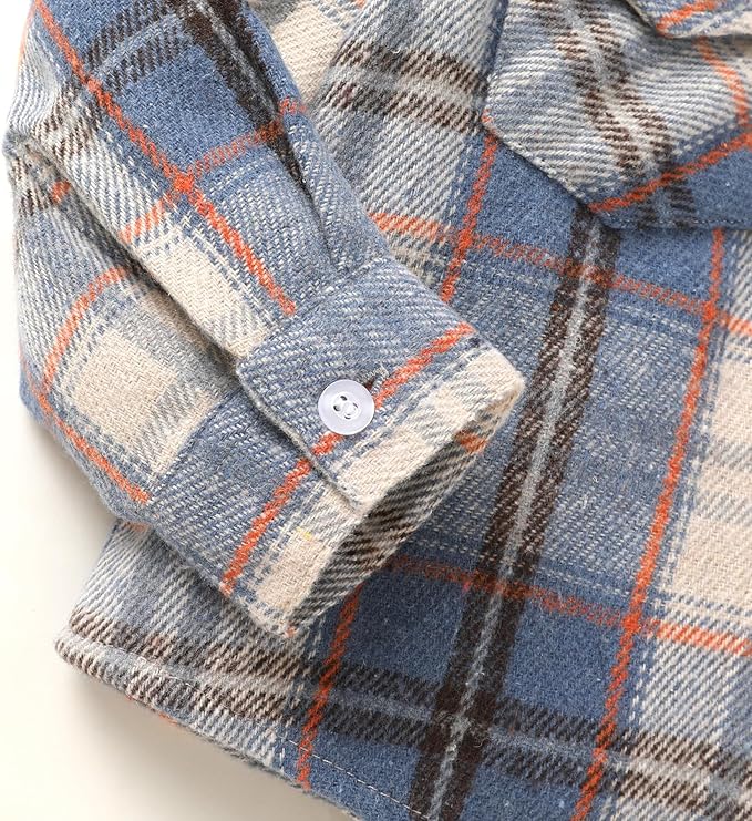 YOUNGER STAR Toddler Kids Boys Girls Flannel Hooded Plaid Shirt Button Baby Red Clothes