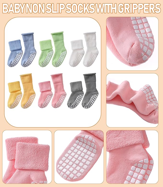 LANLEO Baby Girls Boys Non Slip Socks with Grips Toddler Kids Unisex Warm Thick Cotton Ankle Crew Socks with Grippers