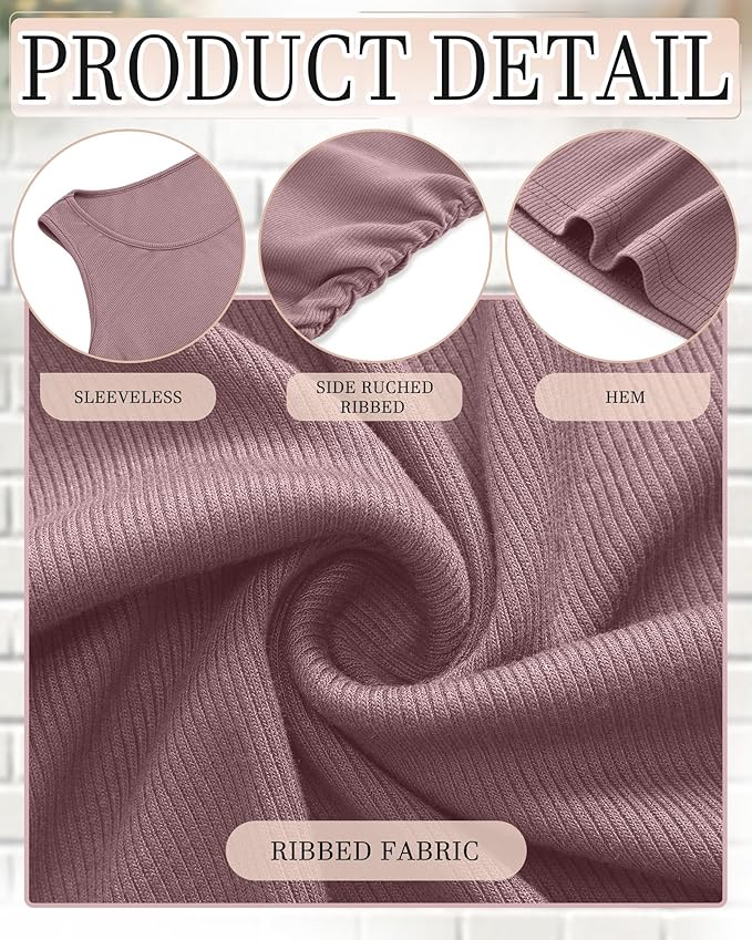 Riyiper 3 Pack Women's Maternity Tank Tops, Sleeveless Cotton Pregnancy Shirts Ribbed Knit Sides Ruched Basic Mama Clothes