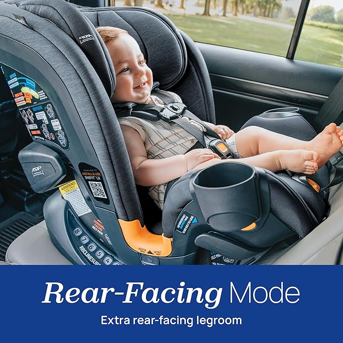 Chicco OneFit LX ClearTex All-in-One Car Seat with LeverLock Installation, Slim Design, Convertible Car Seat, Seat for Infants and Children 5-100 lbs | Ebony/Black
