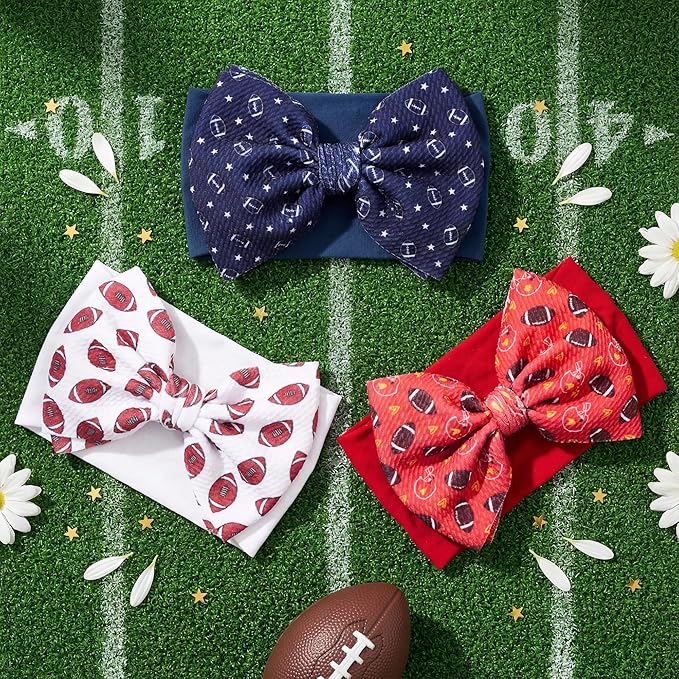 Football Baby Bow Headbands 3 Pcs Baby Football Headbands with Bows Game Day Accessories for Baby Girl Football Outfit