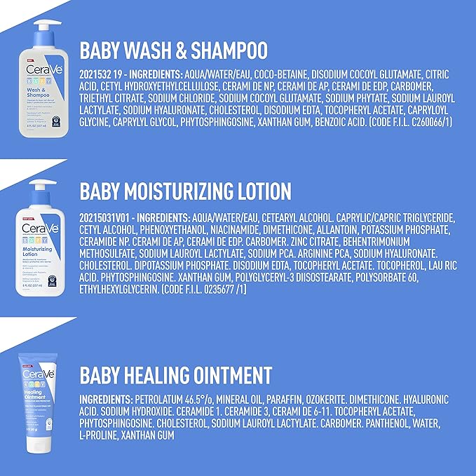 CeraVe Baby Bath Set, 8oz Wash & Shampoo + 8oz Moisturizing Lotion + 3oz Healing Ointment, Fragrance, Parabens, Phthalates, & Tear Free Baby Bath Essentials