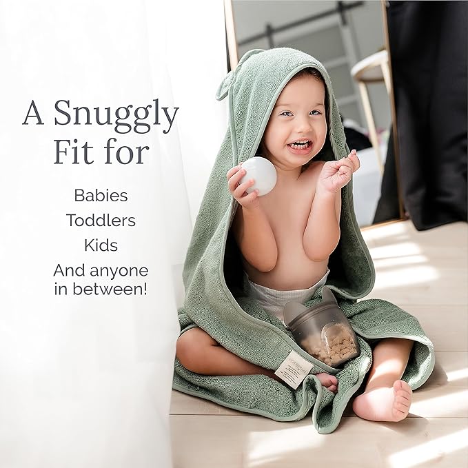 Natemia Hooded Baby Bath Towel - 100% Organic Cotton Baby Towels for Newborns, Toddlers, Boys, Girls - Soft Absorbent 450 GSM - Gentle on Sensitive Skin - Baby Shower Registry Gift (Blue, 35" x 35")