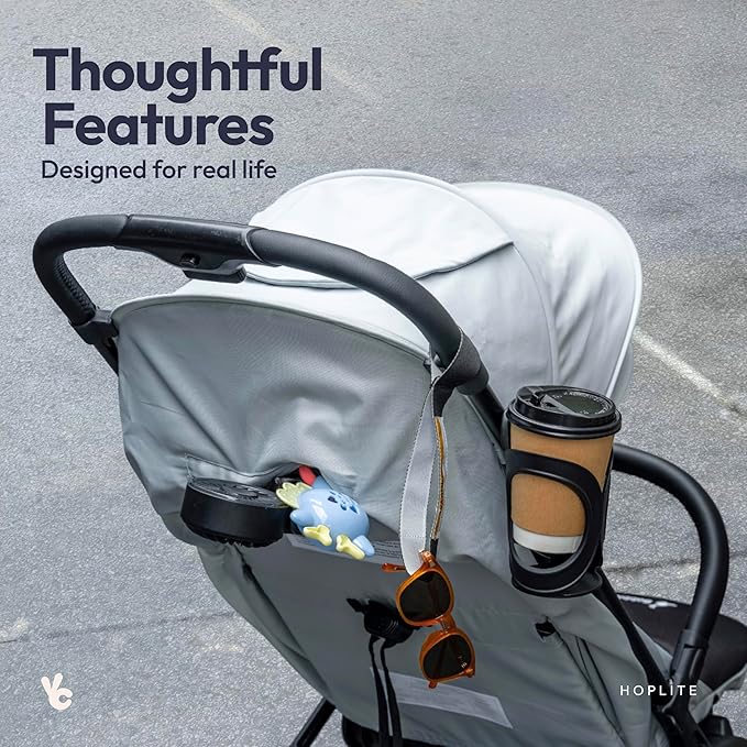 BabbleRoo Hoplite Compact Stroller – Lightweight Travel Stroller for Airplane (12.3 lbs), from Birth to 55 lbs, Easy Fold, PU Wheels, Alloy Frame, Near-Flat Recline, Cup Holder, Baby Stroller