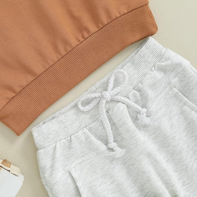 Toddler Baby Boy Clothes Solid Color Long Sleeve Crewneck Sweatshirt Top Casual Pants Set 2Pcs Fall Winter Outfits