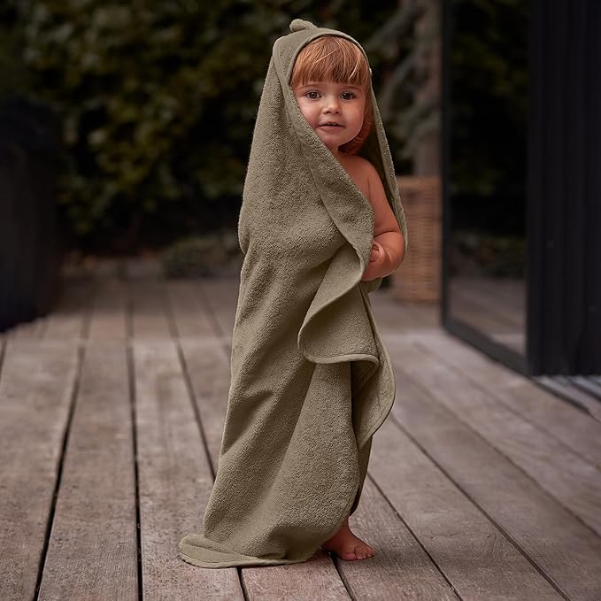 Baby Hooded Towel – Organic Cotton Baby Bath Towels – Baby Towels, Baby Bath Towels for Baby Boy, Baby Girl, 32" x 32" Super-Soft and Absorbent Baby Towels for Newborn (Dino - Green Moss)