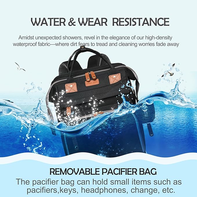 Diaper Bag with Changing Station, Multifunction Travel Baby Bag, Waterproof Baby Tote, Large Capacity Mommy Bag, Newborn Essentials Backpack Bag, Unisex, Black