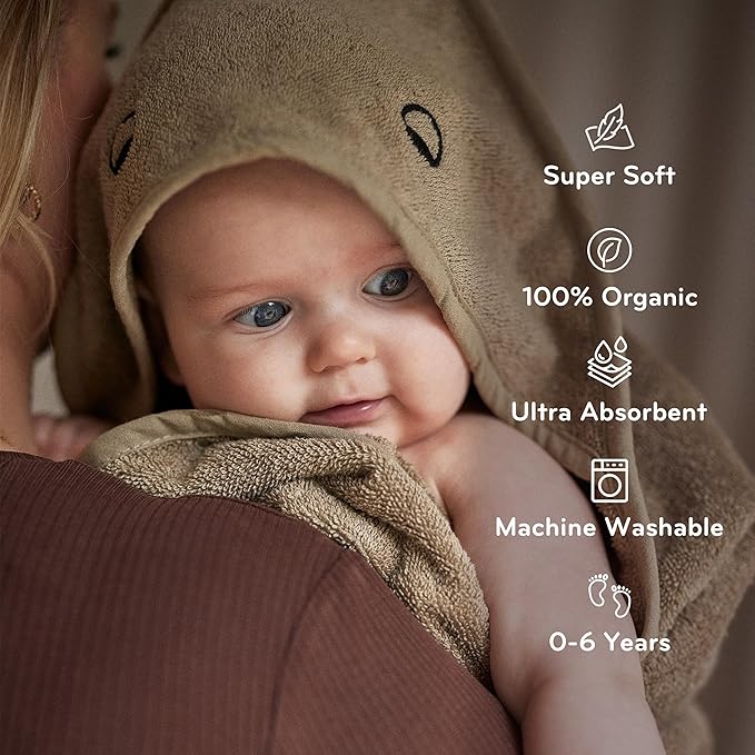 Baby Hooded Towel – Organic Cotton Baby Bath Towels – Baby Towels, Baby Bath Towels for Baby Boy, Baby Girl, 32" x 32" Super-Soft and Absorbent Baby Towels for Newborn (Dino - Green Moss)