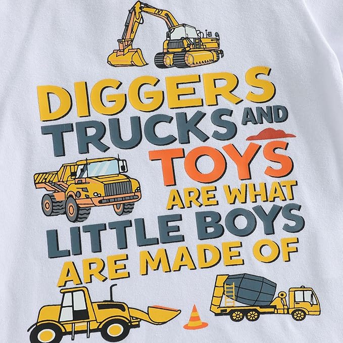 Toddler Baby Boy Clothes Summer Short Sleeve Trucks Tractors Print T-Shirt Tops Solid Color Shorts Set Casual Outfit