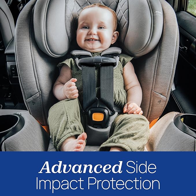 Chicco OneFit Max ClearTex All-in-One Car Seat with LeverLock Installation, Slim Design, Convertible Car Seat, Seat for Infants and Children 5-100 lbs | Ash/Grey