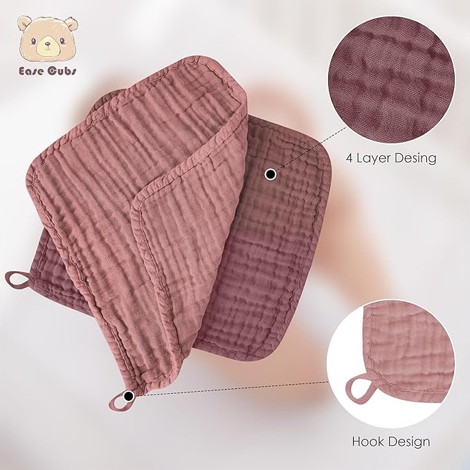 12 Pack Muslin Washcloths for Baby - 100% Cotton Baby Wash Cloths for or Baby Face Body Comfy and Soft for Newborn Infants Kids Girls and Boys - 12"x12" - Brown, Honey and Bean Paste Series