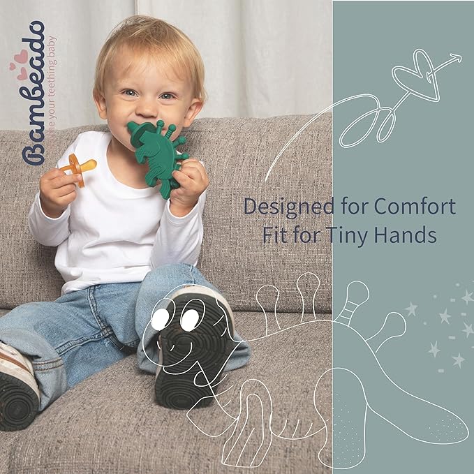 Bambeado Baby Teether Toy: Dibly - The Dino Baby Teething Toys BPA-Free Teethers Inspired by Nature with Natural Rubber Pacifier