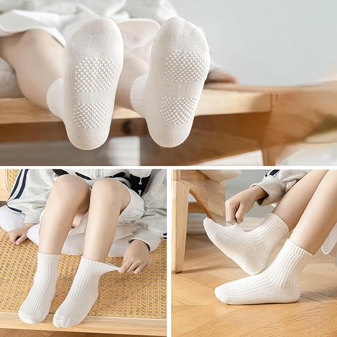 Toddler Grip Socks Non Slip Crew Socks Cute Seamless Cotton Socks for Baby Boys Girls Infants Kids 9 Pairs