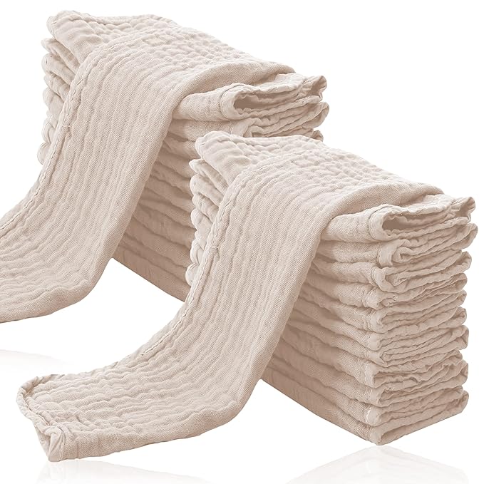 Cute Castle 24 Pack Muslin Burp Cloths for Baby - Ultra-Soft 100% Cotton Baby Washcloths - Large 20'' by 10'' Super Absorbent Milk Spit Up Rags - Burpy Cloths for Unisex, Boy, Girl - Brown