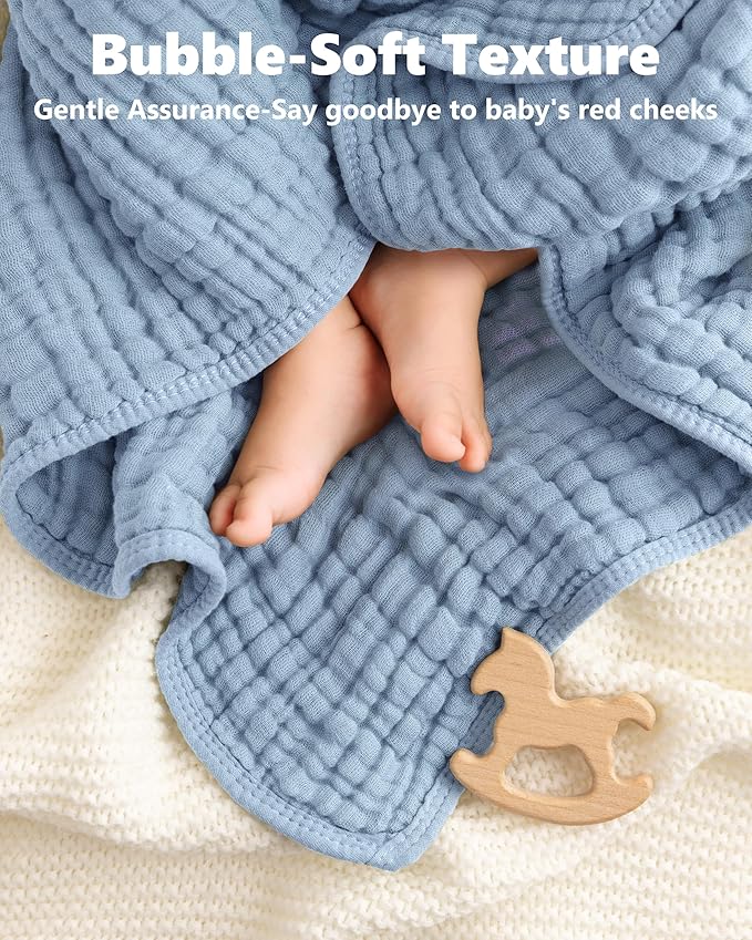 Baby Bath Towels, 100% Muslin Cotton Hooded Baby Towels for Newborn, 2 Pack Baby Towels with Hood for Infant Toddler and Kids, Large 32x32Inch Unisex Bath Essentials, Soft and Absorbent
