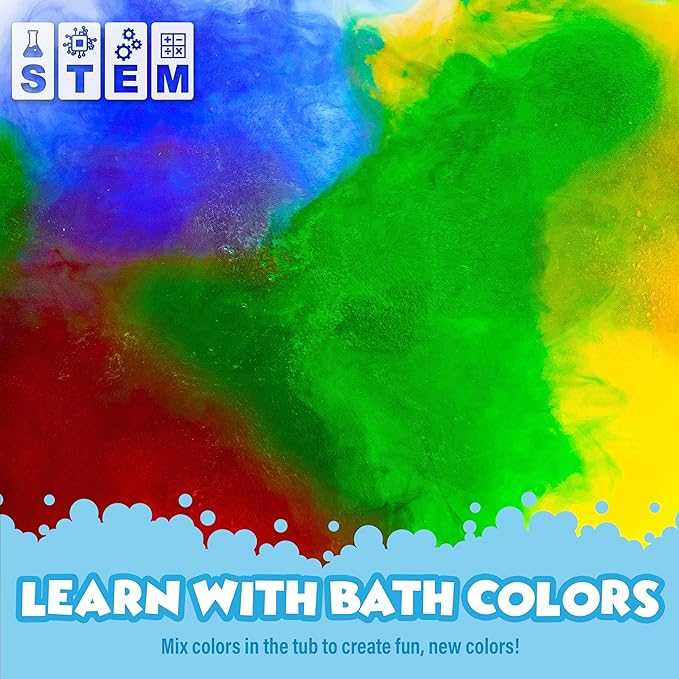 Tub Works® Bath Color Fizzies, 150 Count | Nontoxic & Fragrance-Free | Fizzy, Bath Color Tablets for Kids | Create Colorful Water Water Tablets in 7 Colors for Variety | Bath Bombs for Kids Bathtub