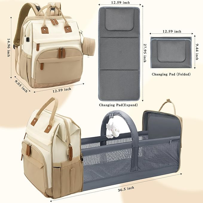 DERJUNSTAR Large Diaper Bag Backpack, Baby Dipaer bag with Insulated Bottle Holders, USB Charging Port, Travel Diaper Backpack for Mom & Dad