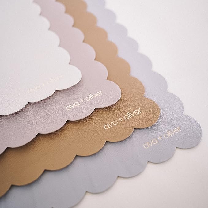 Ava + Oliver Vegan Leather Baby Changing Mat (16 X 30 in) - Multipurpose Wipeable and Portable Diaper Mat - Foldable for Travel (Tan Scallop)