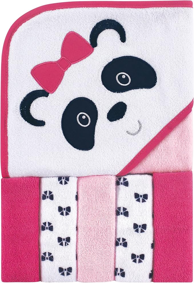 Luvable Friends Unisex Baby Hooded Towel with Five Washcloths, Panda, One Size (Pack of 2)