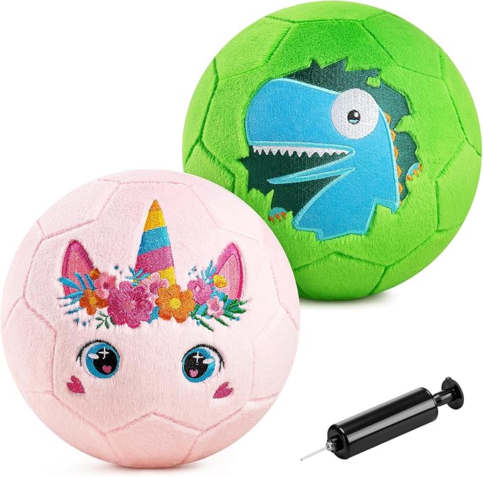 ZOOJOY Indoor Soccer Ball for Toddlers 1-3, Silent Baby Soccer Ball Soft Plush Inflatable with Pump, Ball Toys for Baby First Birthday Gift Boys Girls Kids, Pink Green
