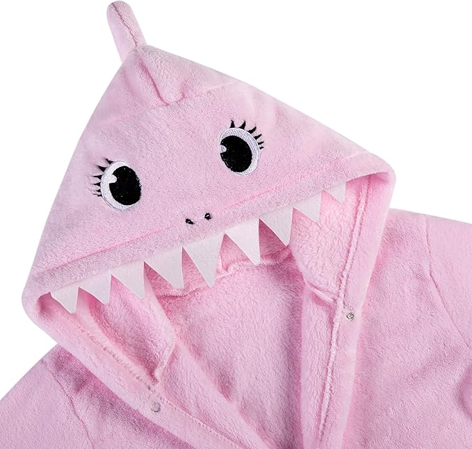 Kids Boys Girls Shark Soft Hooded Bathrobe Toddler Robe with Animal Hood