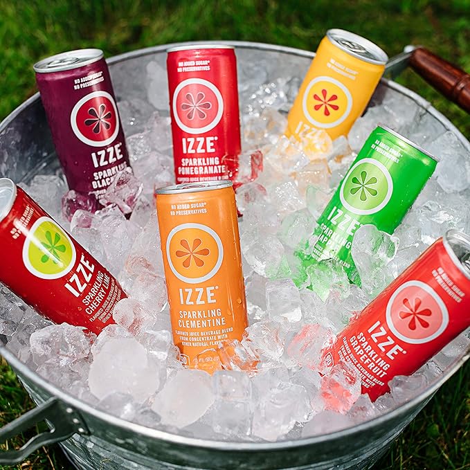 IZZE Sparkling Juice Beverage Blend, Sunset Variety Pack, Clementine, Peach, Cherry Lime, Pomegranate, No Sugar Added, 8.4 Fl Oz (Pack of 48)
