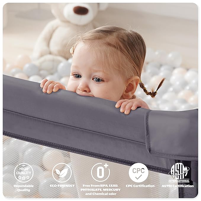 Sweeby Baby Playpen, 79x71 Inch Foldable Playpens for Babies and Toddlers with Gate, Extra Large Playpen with Door Play Yard for Baby Fence Indoor and Outdoor Portable Play Pen,Dark Gray