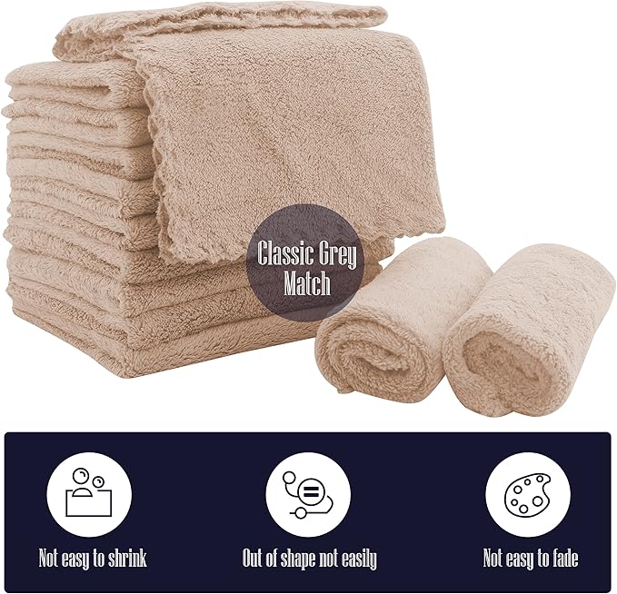 16 Pack Baby Washcloths - 10x10 Inch, Coral Fleece - Extra Absorbent and Soft Wash Clothes for Newborns, Infants and Toddlers - Suitable for Sensitive Skin and New Born - Baby Shower - Brown