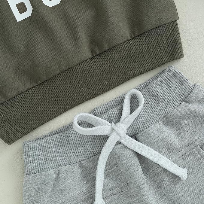 ZAXARRA Toddler Newborn baby boys Fall Outfits Long Sleeve Letter Print Sweatshirt Tops Pocket Pants Casual Clothing Sets