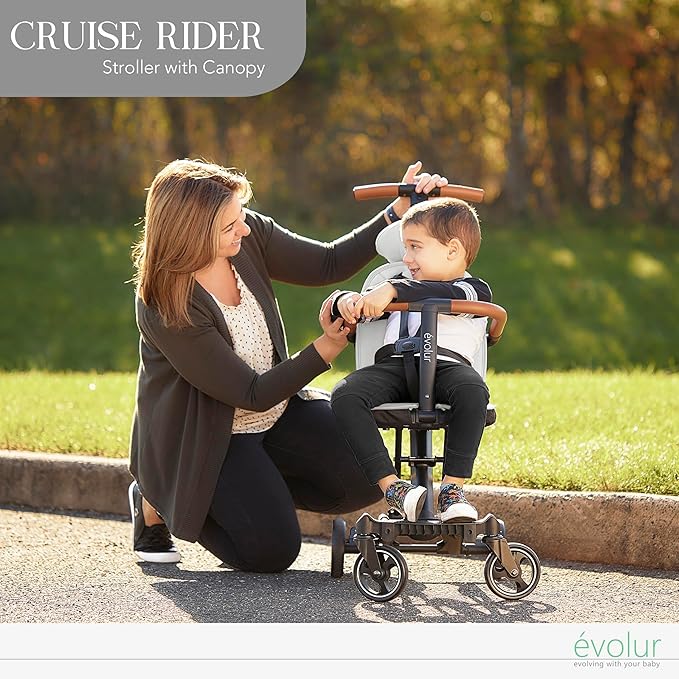evolur Cruise Rider Stroller with Canopy, Lightweight Umbrella Stroller with Compact Fold, Easy to Carry Travel Stroller - Koala Gray